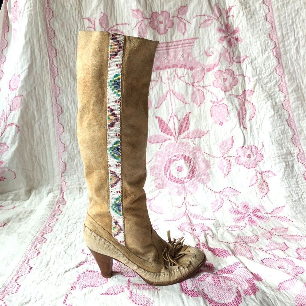 Anna Sui runway heeled beaded moccasins 40/10 boot